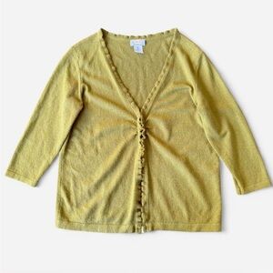Women's V-Neck Ruffle Cardigan Sweater - Lime Green